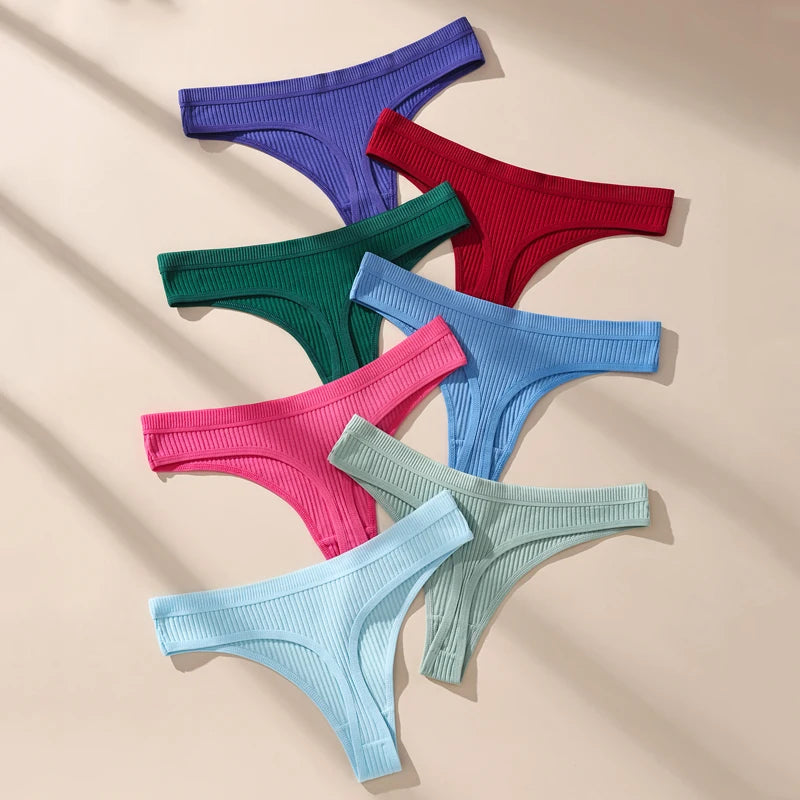 Plus Size Cotton Thongs 7 Piece Set Women Soft Breathable Striped G String Panties