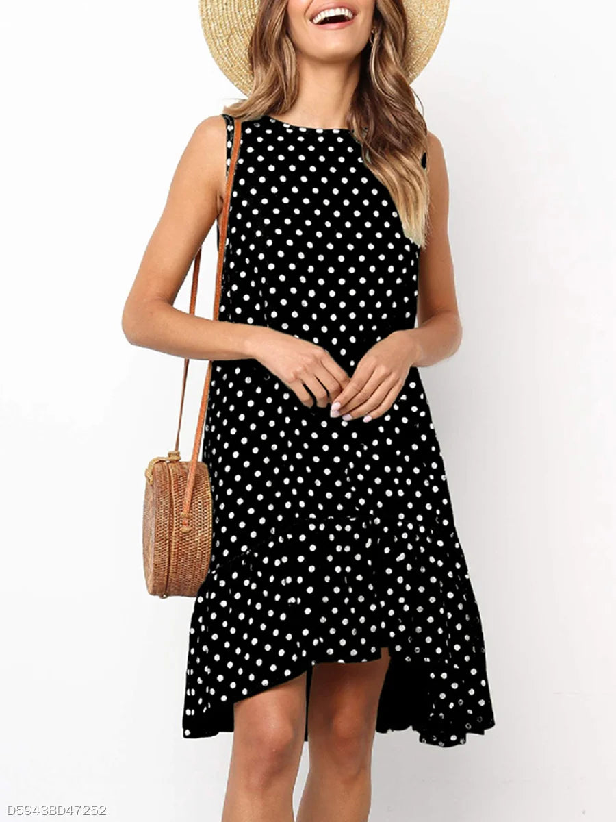 New Summer Sleeveless Dresses for Women O-Neck Women Dress Loose Dot A-LINE Dress Women Vestidos De Verano Mujer 2026 Q3716