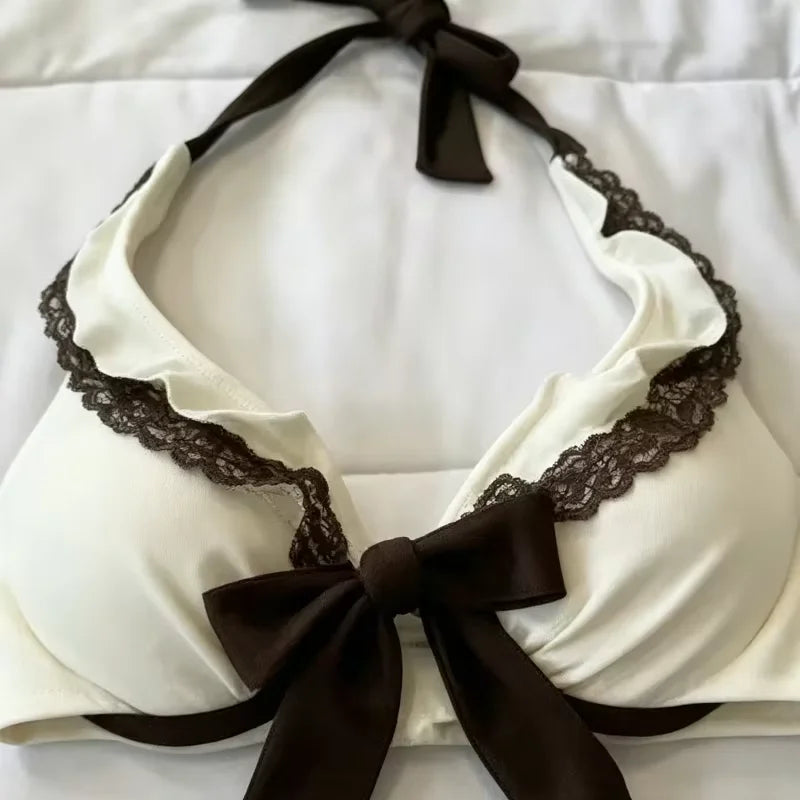 2000s Summer Aesthetic Women Clothing Kawaii Crop Top Bow Swimming set Sexy Harajuku Femme Camis Y2k Tank Tops Korea Camisole