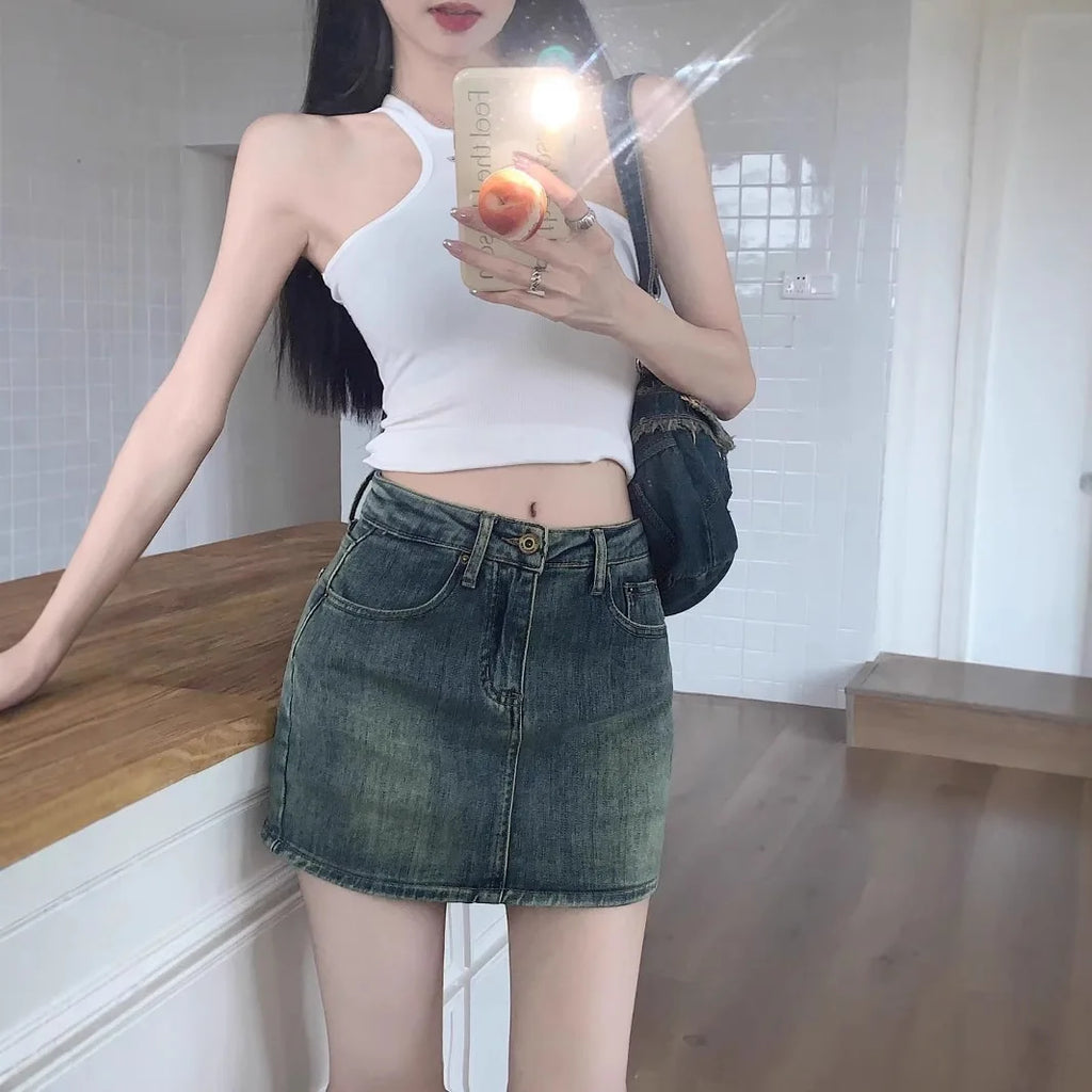High Waist Denim Mini Skirt Women's Summer 2025 New Style Slimming Sexy Girl Trend Prevent Exposure Wrap around Skirt