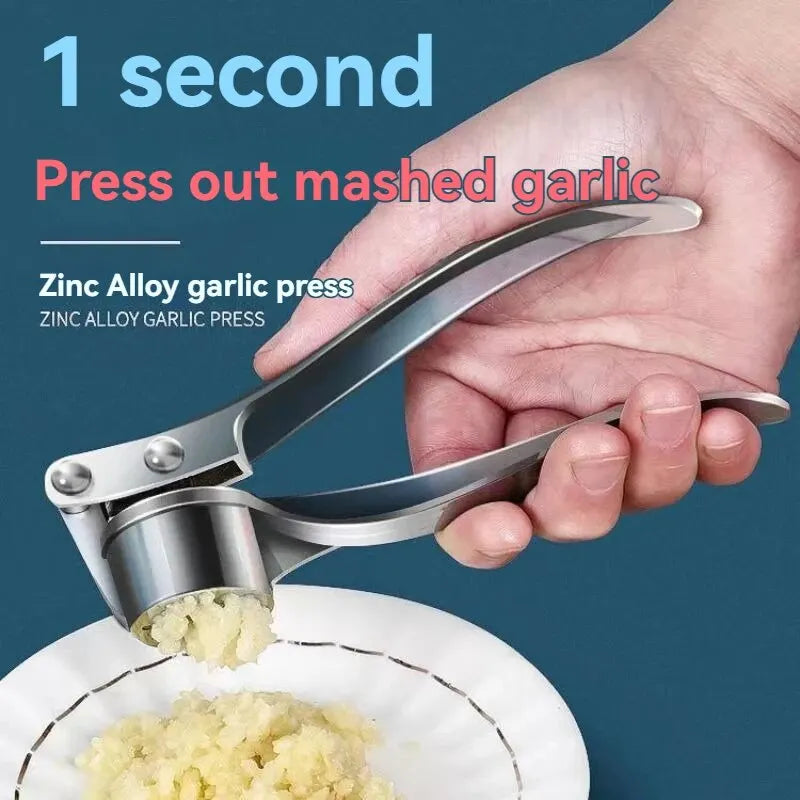 Prensa de ajos antideslizante, espesada, clip de ajo multifuncional de aleación de zinc y acero inoxidable, punzón de ajo manual tipo tirador