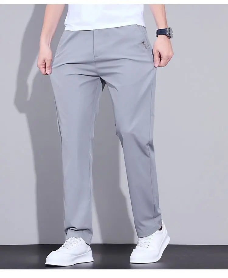 Spring Summer Thin Mens Pants Straight Business Casual Pants Ice Silk Quick Dry Breathable Korean Trousers Fashion Men Clothing