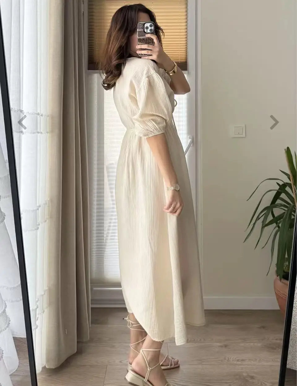Dress Women Dresses A Line Puff Sleeve Vestidos V Neck Elastic Waist Elegant Mid Length Solid Y2k Streetwear Work Lace Up Summer