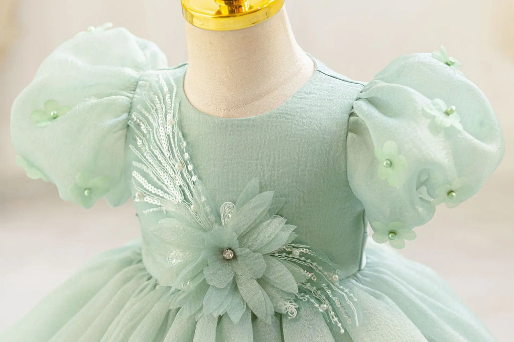 Summer Pearls Bow Baby Girl Dress Pink First Birthday Princess Wedding Kids Party Dresses Tutu Girl Bridesmaids Evening Gown