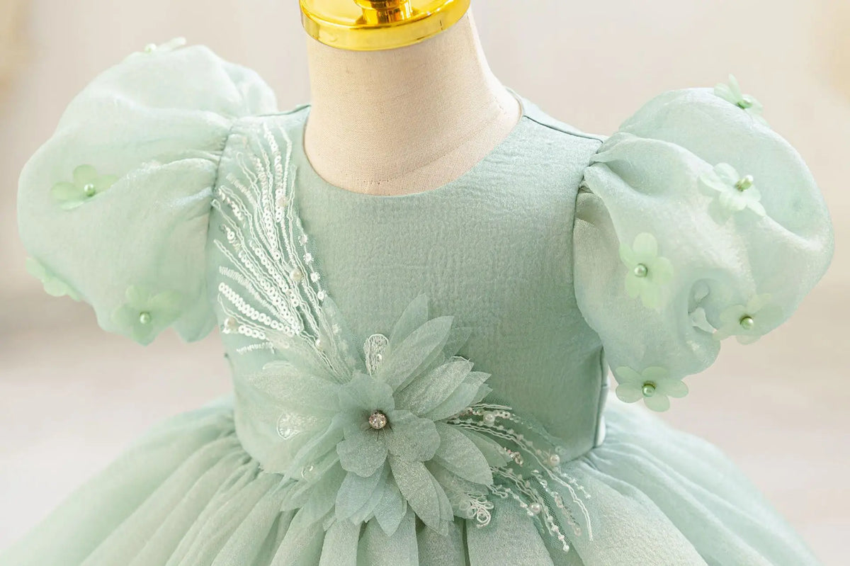 Summer Pearls Bow Baby Girl Dress Pink First Birthday Princess Wedding Kids Party Dresses Tutu Girl Bridesmaids Evening Gown
