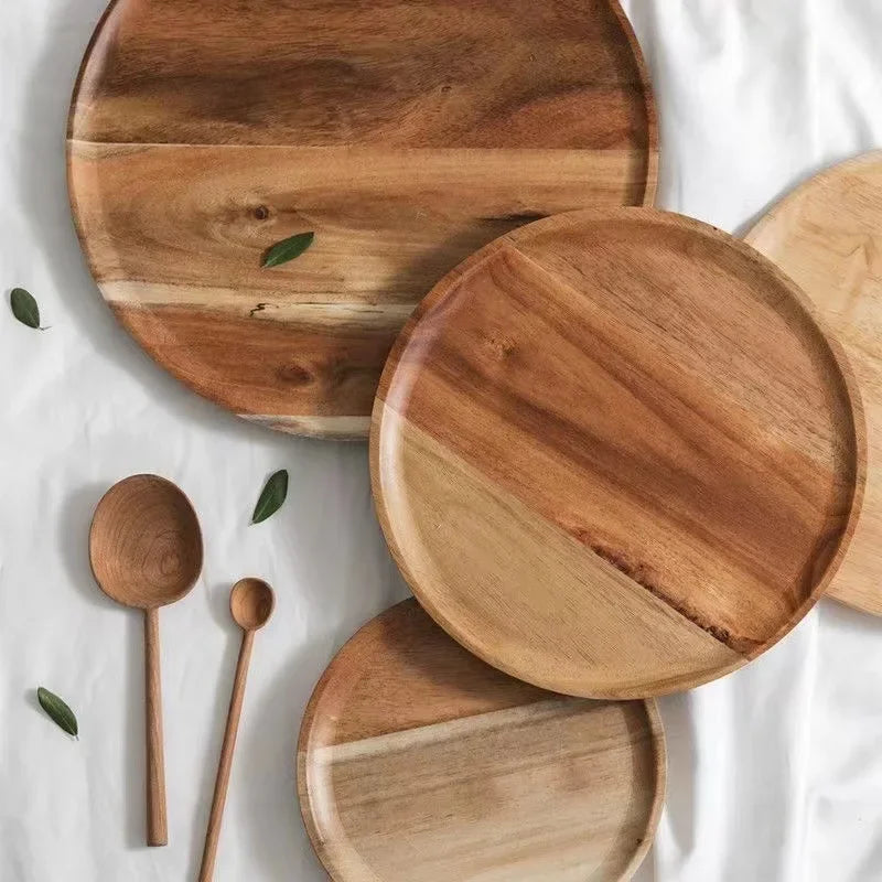 2026 New 15/20/25cm DIY Thinking Wooden Plate Round Tea Wooden Dining Plate Snack Bread Dried Fruit Plate