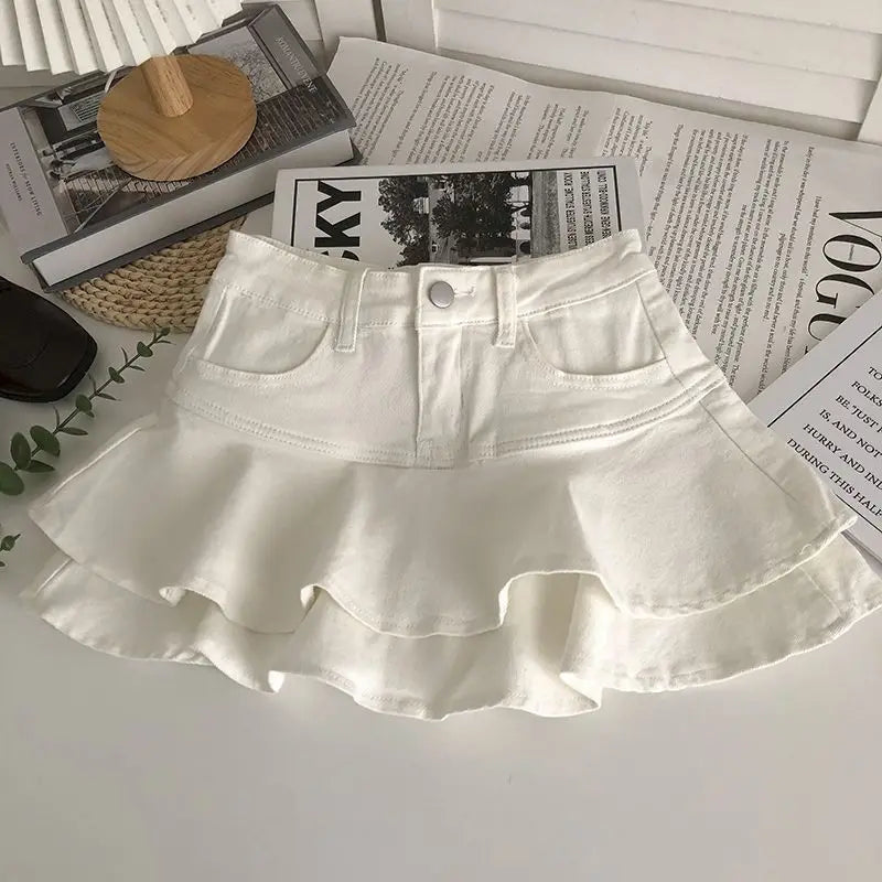 Girls Kids Stretch Denim A Line Skirt Puffy Layered Mini Skirt Summer 2026 Korean Style Fashion Casual Party School Wear