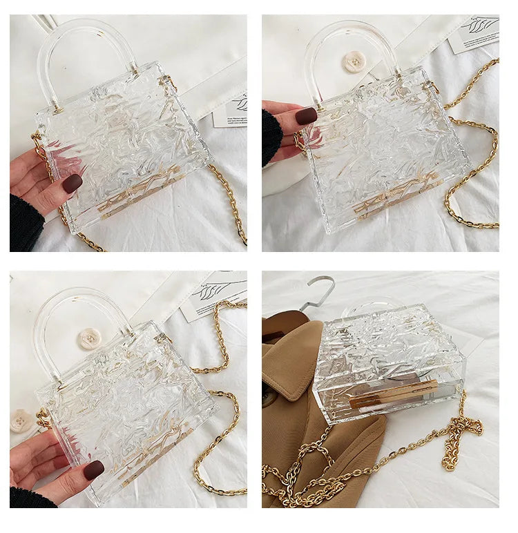 Fashion Transparent Acrylic Box Women Handbags Designer Clear Pvc Shoulder Crossbody Bags Luxury Evening Clutch Small Purse