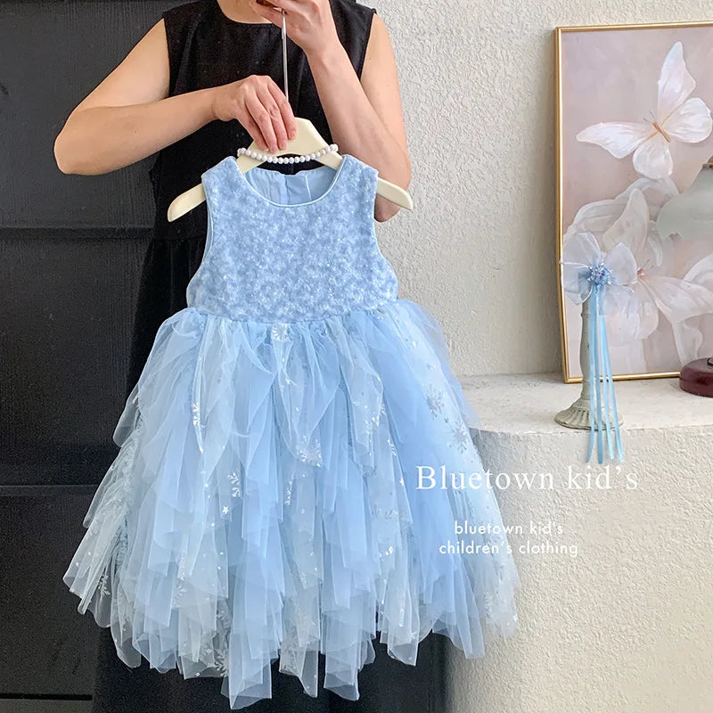 Princess dress, girls' summer 2026 new children's sequin baby's beautiful birthday solid color fluffy dress