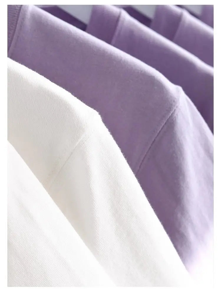 Men's and Women's T-shirts 300G Heavy Gray-purple Round Neck Short-sleeved T-shirts Women's Basic Pure Cotton Simple