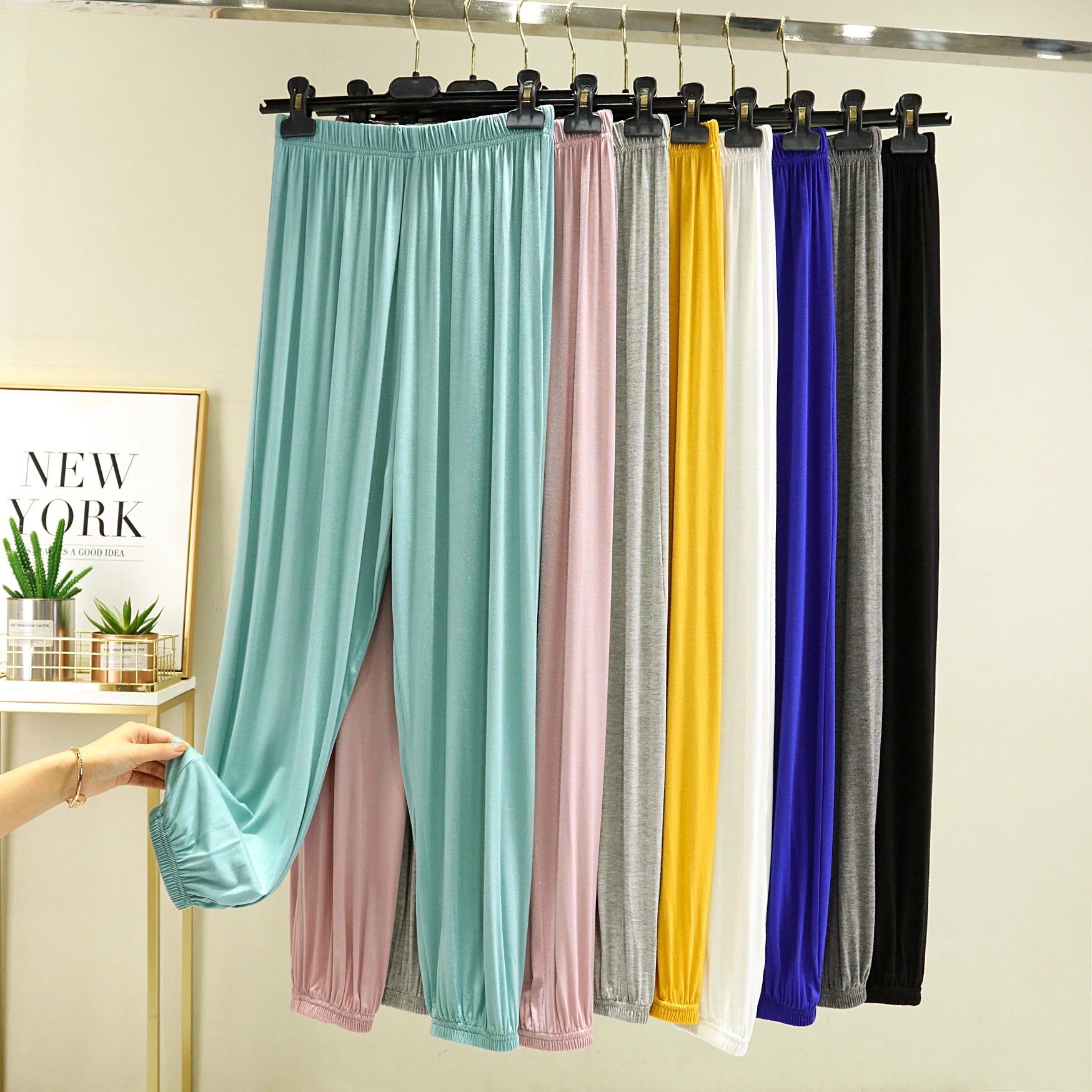 Loose Modal Women's Summer High Waist Wide Leg Pants Comfortable Casual Thin Sleepwear Mosquito Repellent  Color Trousers