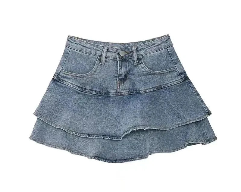 Harajuku Y2k Kawaii Hot Girl Denim Skirt College Style Women Pleated Skirt Jeans Casual High Waist Mini A-line Short Skirt