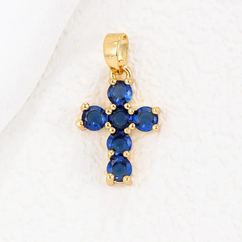 Collar de piedra natal para mujer con colgante de cruz de circonitas chapado en oro de 18 quilates, regalo elegante y atemporal