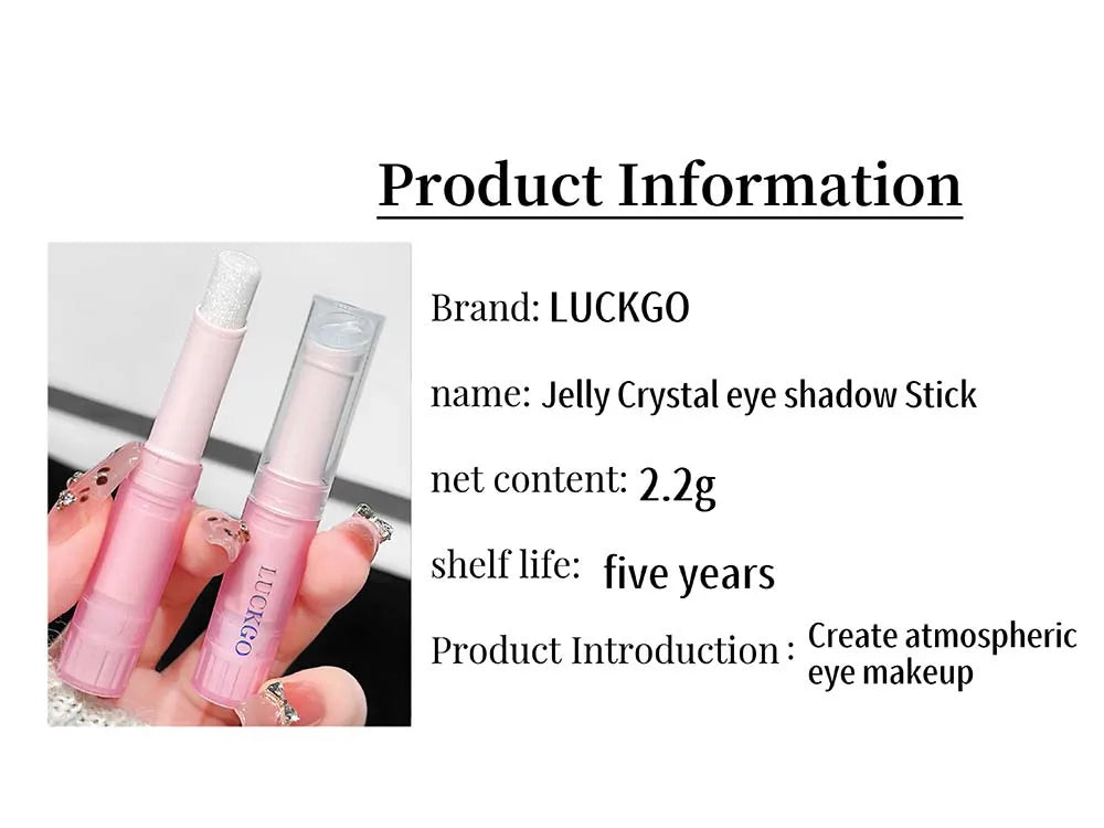 LUCKGO Jelly Eyeshadow Stick Eye Shadow Pen, Waterproof Sweatproof, Not Easy to Break, Pearlescent, Fine Shiny, Lazy Eyeshadow