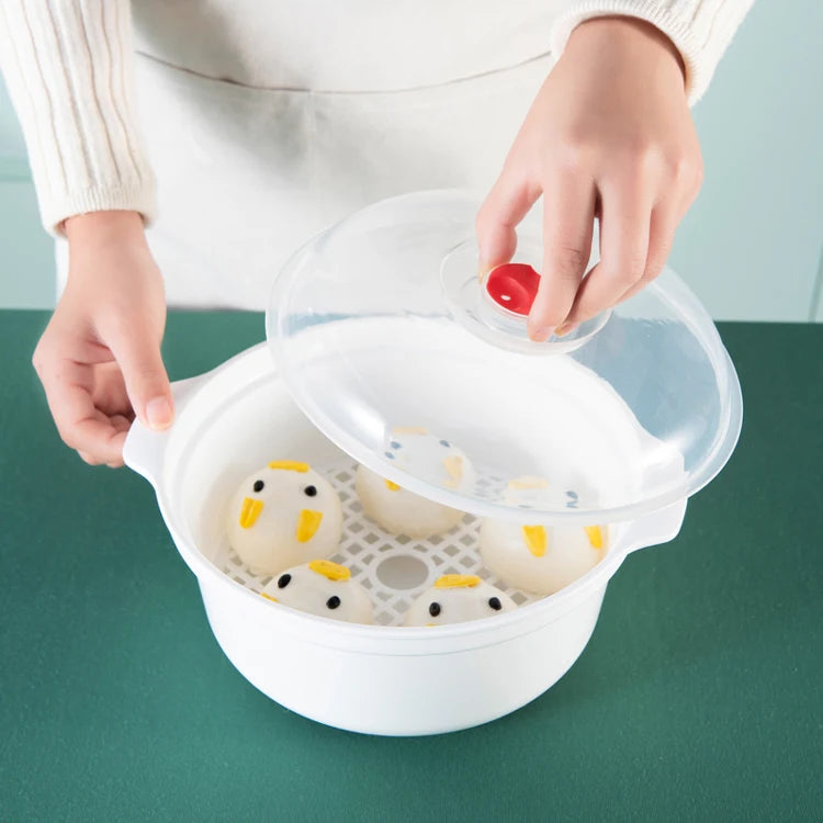 Microondas Horno Caja Especial Sopa Calentada Olla Arroz al Vapor Bollos Calientes al Vapor con Tapa Herramienta de Cocina de Grado Alimenticio Ecológica