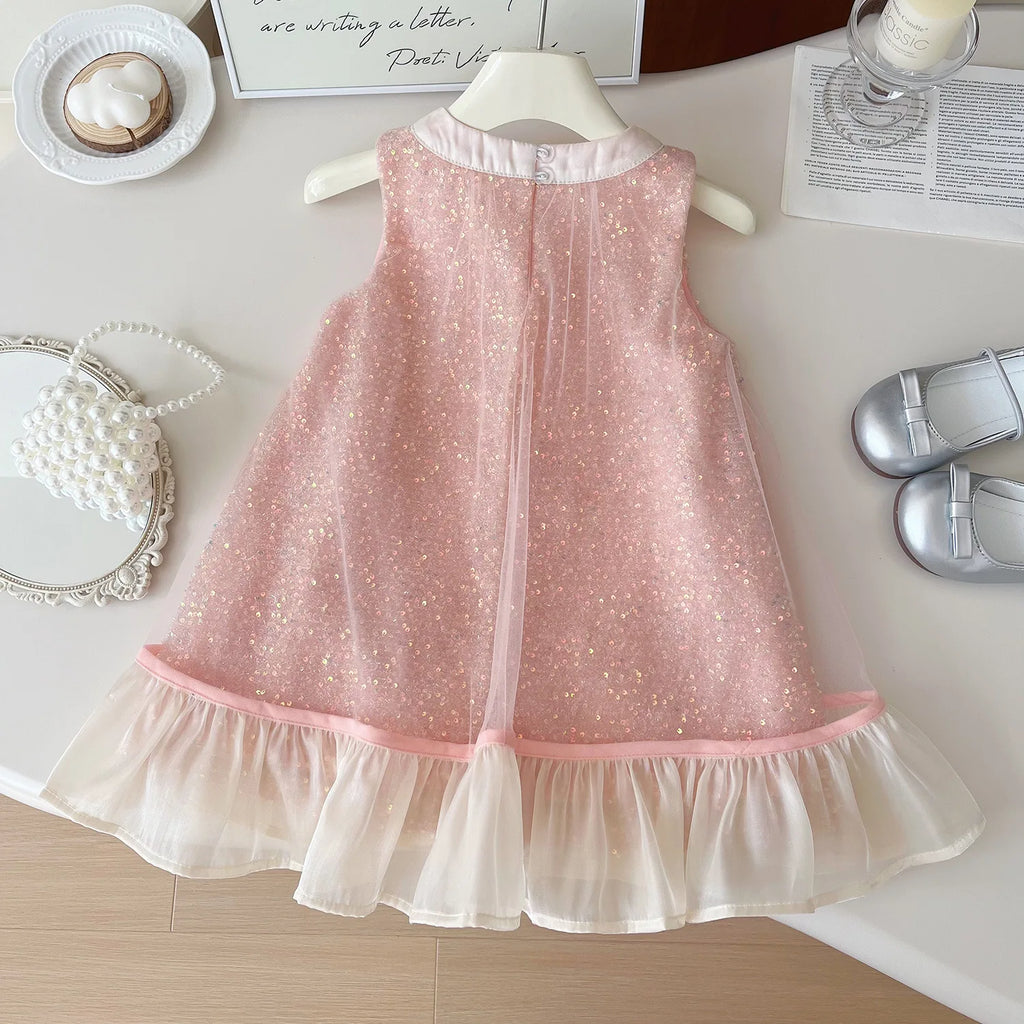 Girls Mesh Party Dress – Sleeveless Bow Detail Gown with Soft Cotton Lining, Special Occasion Outfit Toddler Girl Clothes
