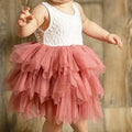 Flower Girl Bridesmaid Dresses Little Girl Layered Lace Tulle Dress Elegant Festival Princess Dress Sleeveless Clothes