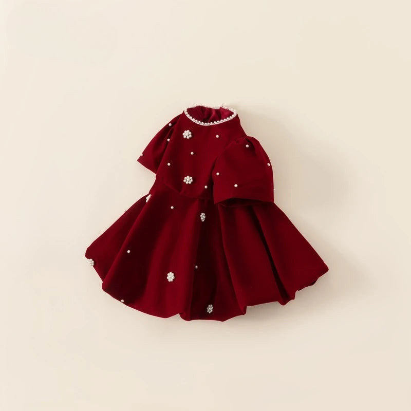 Girls Pearl Red Princess Dress