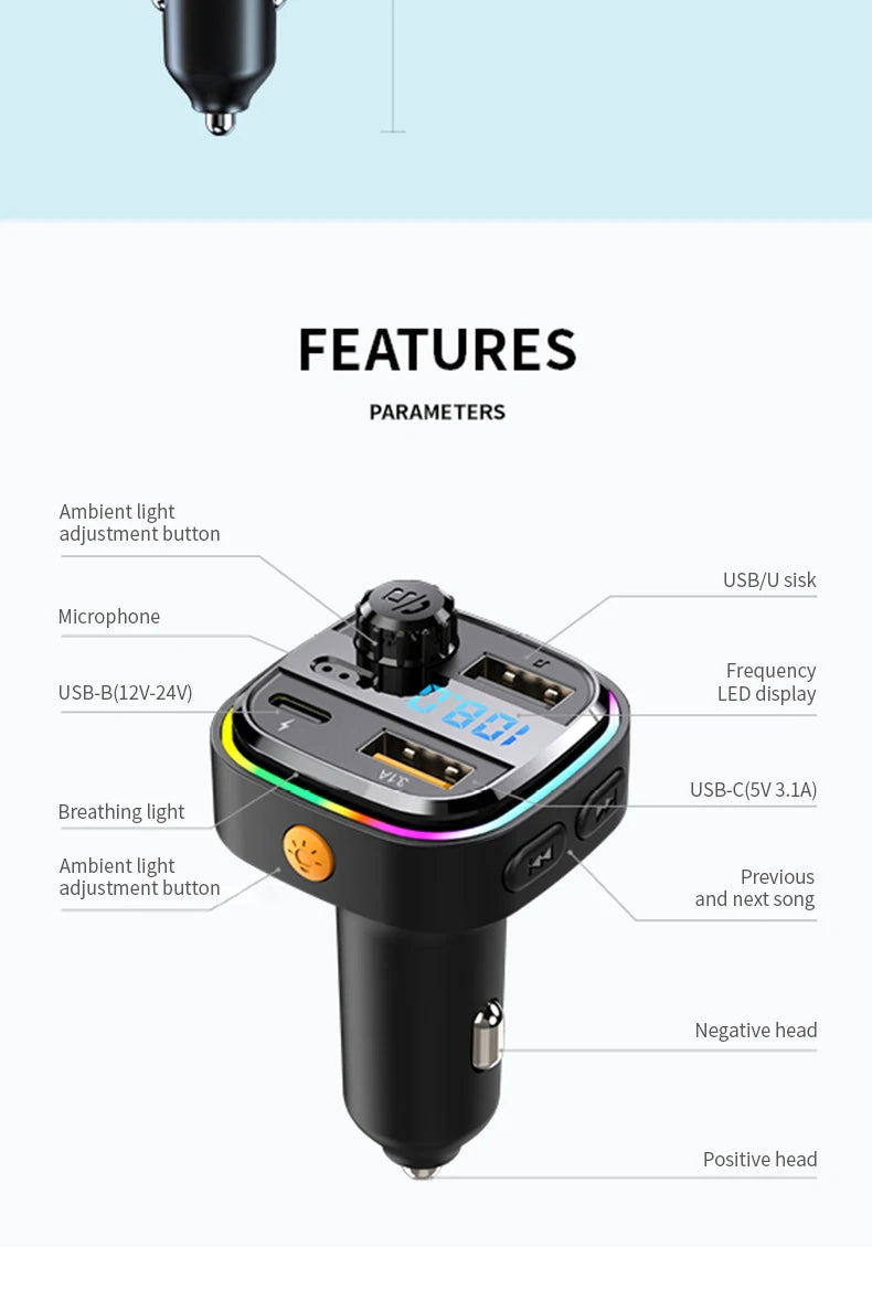 Newest C26 Bluetooth 5.0 FM Transmitter Handsfree Car Radio Modulator MP3 Player USB Super Quick Charge Adapter Car Accessories