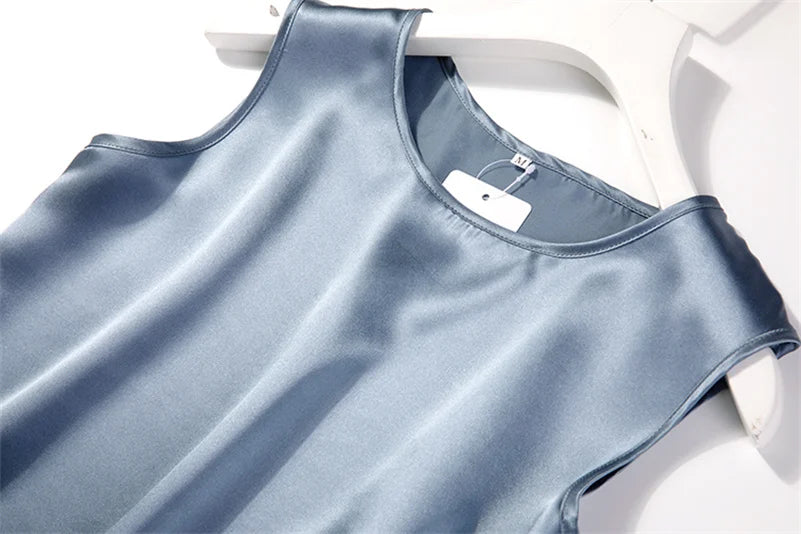 Elegant Fashion Satin Tank Tops Office Lady Blouse Shirts plus  Summer Slim Sleeveless Vest Women Simple O-neck Tops y2k clothes