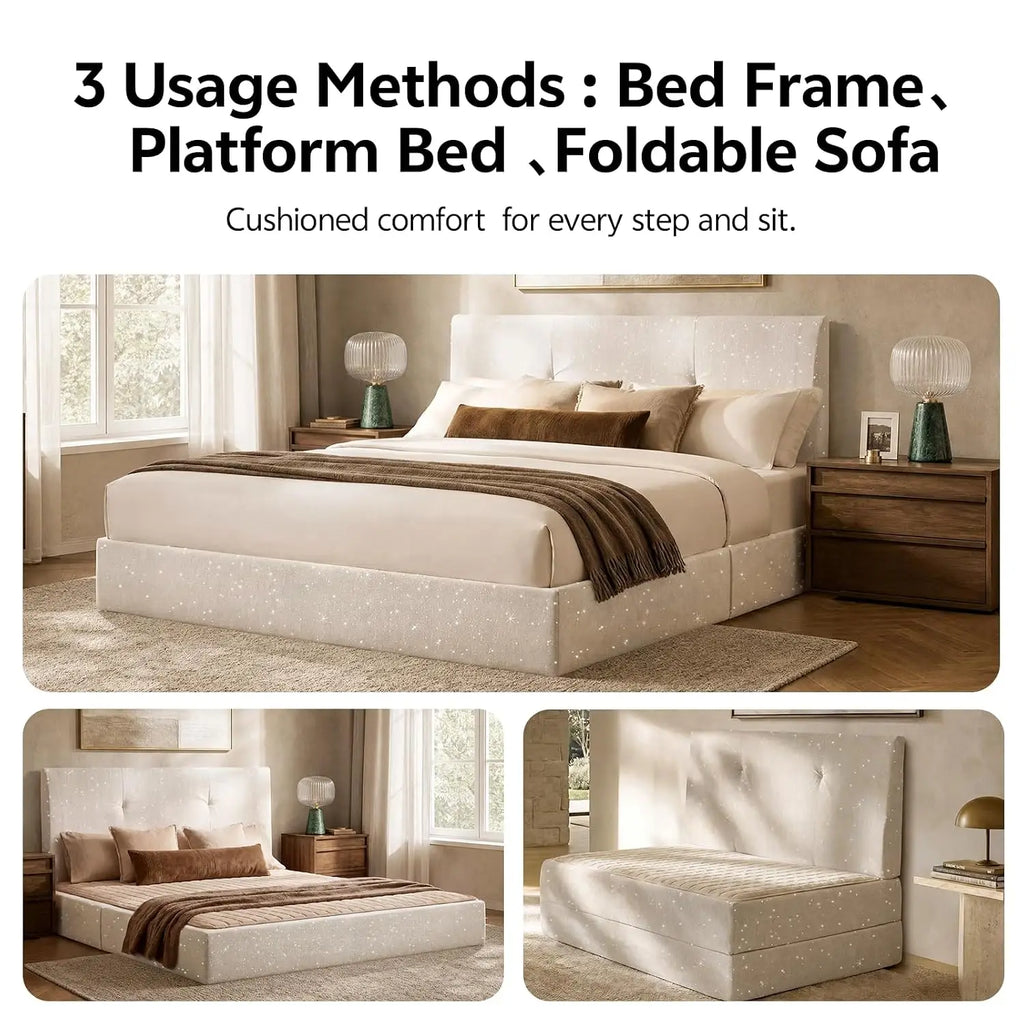 Queen Boneless Bed Frame and Headboard, Cloud Platform Bed, Assembly-Free | Upholstered Bed Frame with Headboard,, Customized