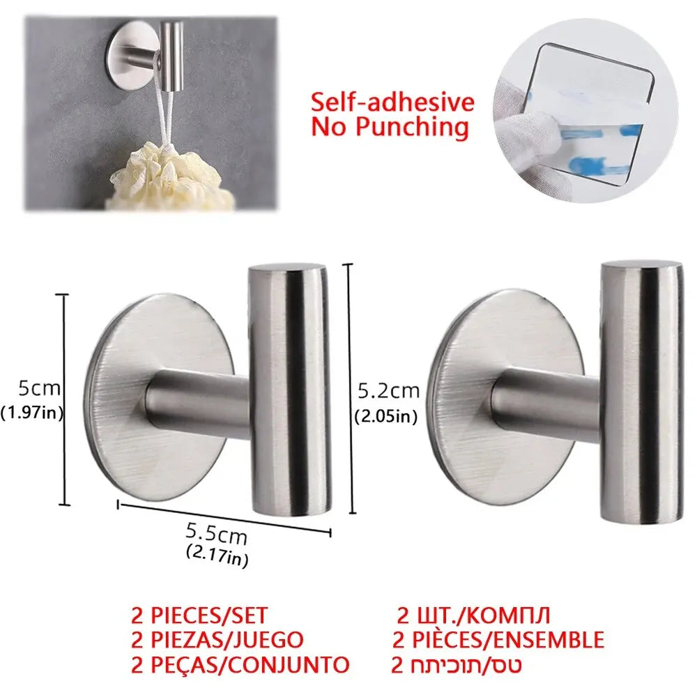 Ganchos Autoadhesivos de Acero Inoxidable Adhesivos de Pared Ganchos Colgantes Soporte para Abrigos Llaves Toallas Bolsos Sombreros Accesorios de Almacenamiento para el Hogar