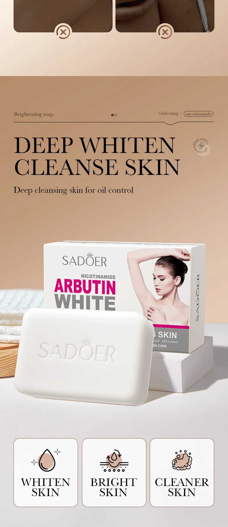 SADOER Niacinamide Arbutin Facial Soap - Moisturizing Brightening Bar