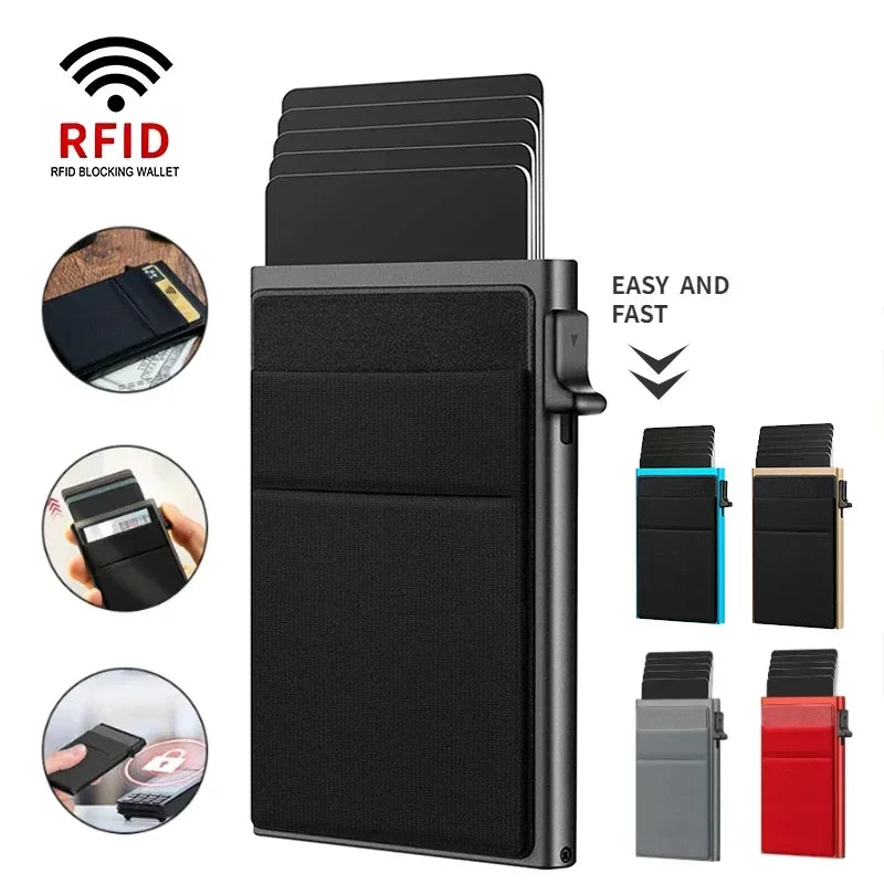 Rfid Anti Blocking Smart ID Bank Credit Card Holder Wallet Metal Thin Slim Men Women Pop Up Minimalist Metal Cardholder Case