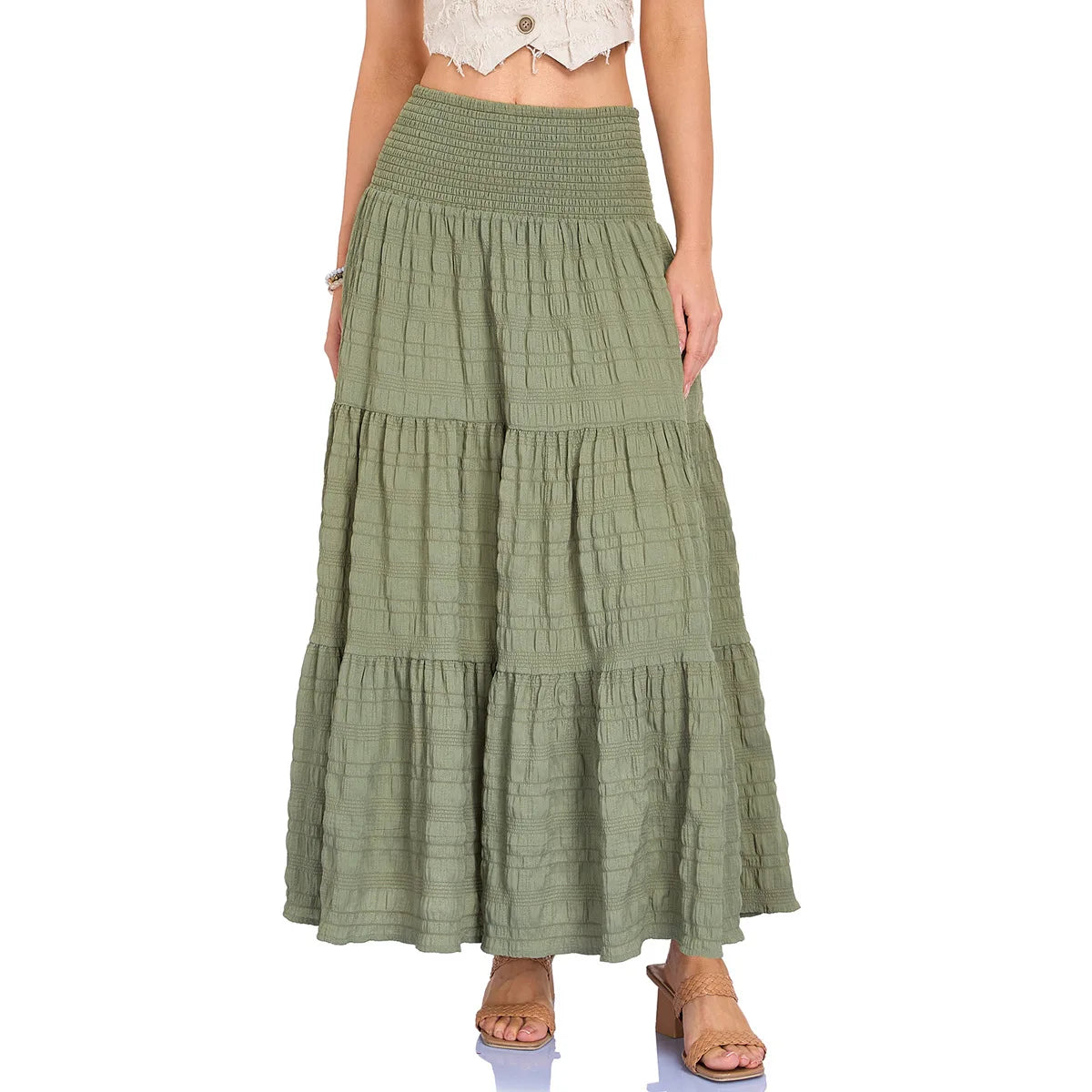 New In 2026 Women's Spring Summer Casual Long Skirts Female Elasticity High Waist Solid Color Maxi Skirt
