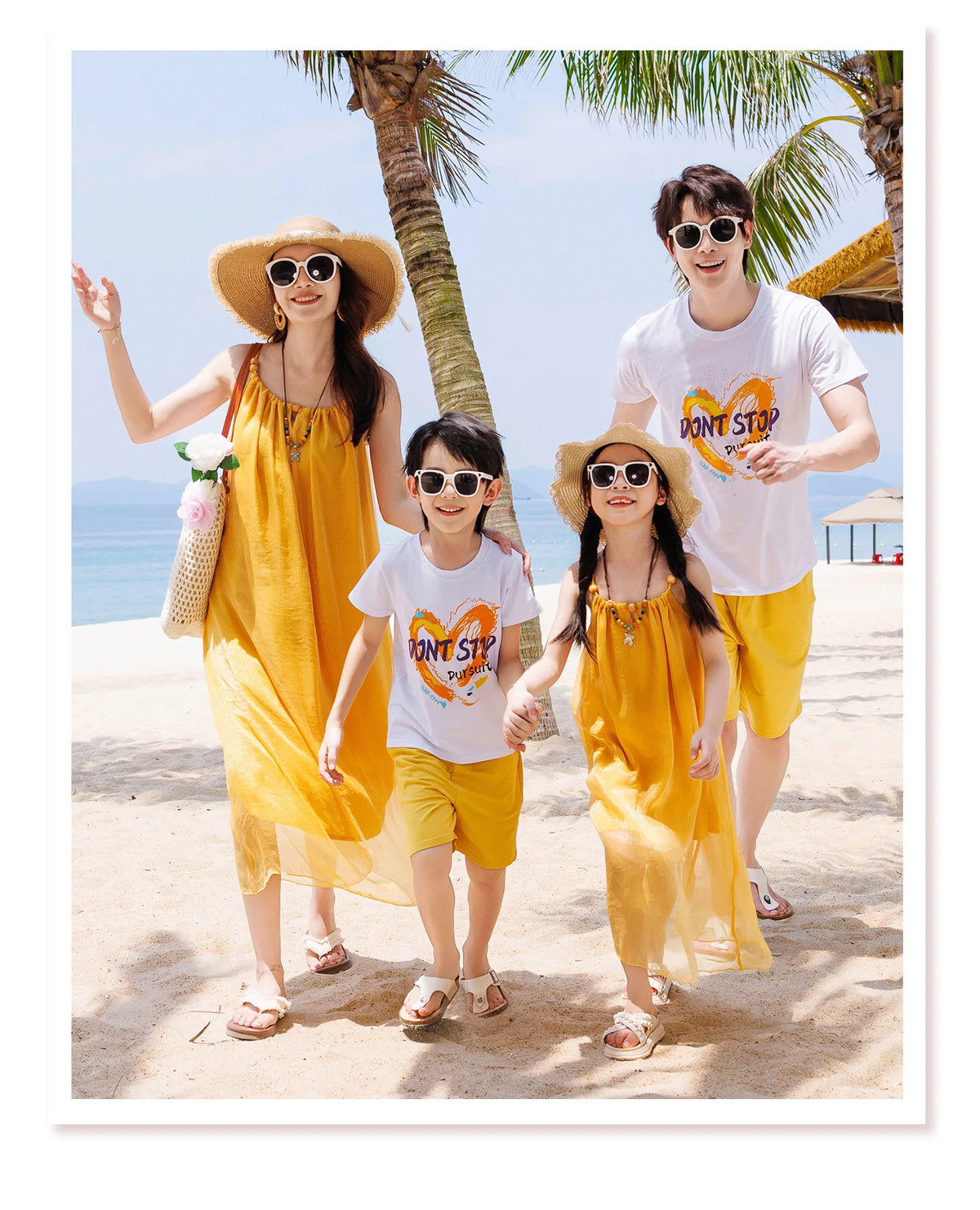Vacation Family Matching Outfit Beach Mother‑Daughter Girls Yellow Maxi Dress Father‑Son Tops Shorts Sets Holiday Couple Clothes