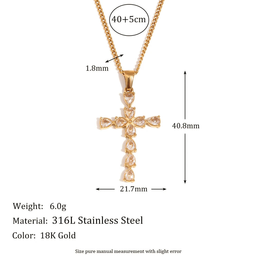E.B.Belle Fashion Style Luxury Clear Zircon Cross Series Pendant Necklace 18K Gold Plated Stainless Steel Women'S Jewelry
