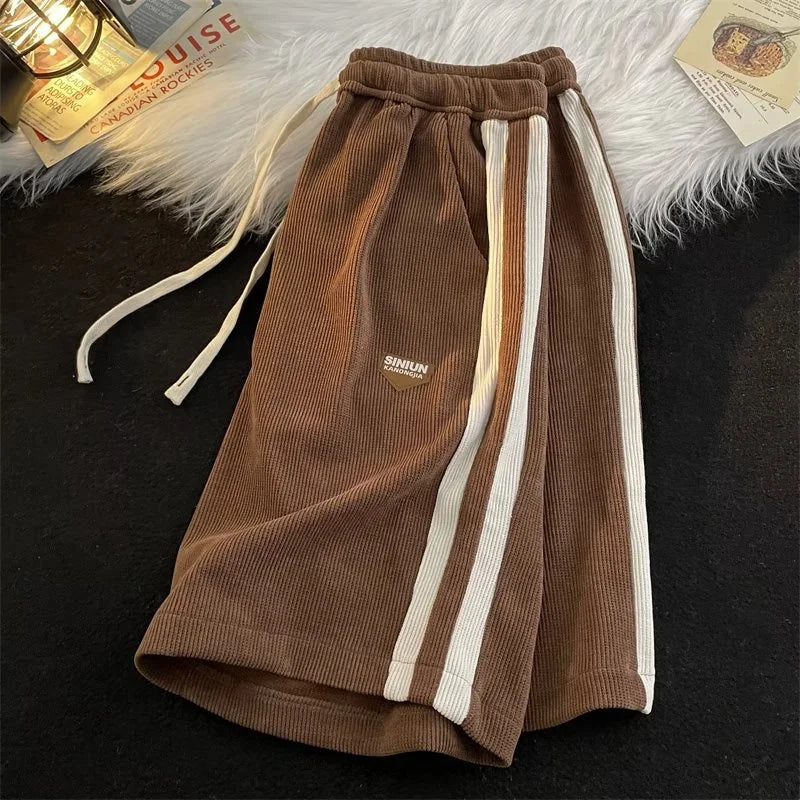 Mens Y2K Shorts Loose Straight Fit Retro American Gym Wear Striped Contrasting Color For Men