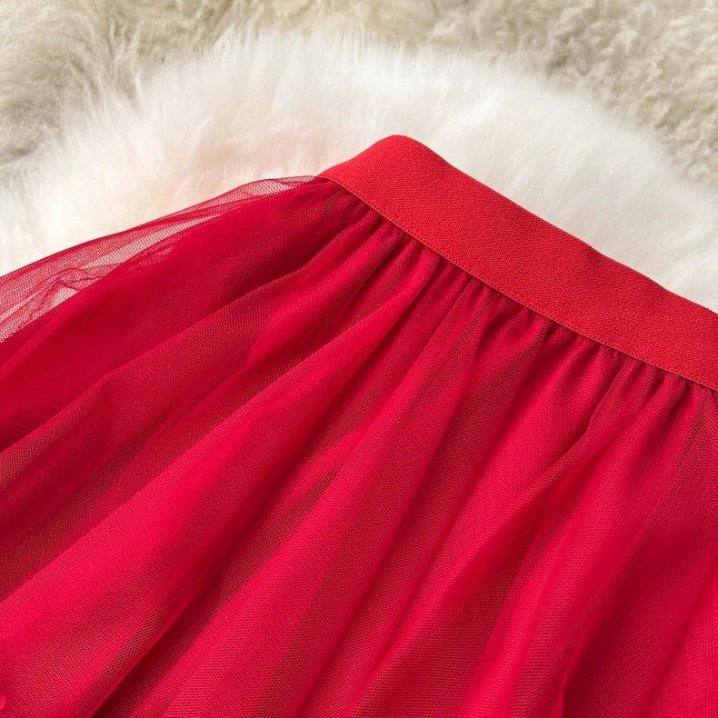 Sweetheart Fairy Dreamy Asymmetrical Tulle Skirt, High Waist A-Line Midi Layered Skirts for Women