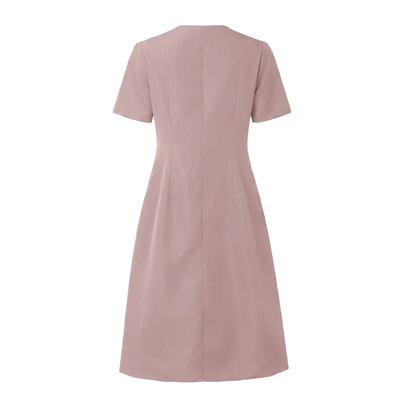 2026 ZANZEA Women Summer Sundress Patchwork Dress Elegant V Neck Short Sleeve Work Dresses Buttons Up Midi Robe Pleated Vestidos