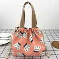 Japanese Cute Bento Bag Tote Canvas Lunch Bags Cartoon Anime Drawstring Bag Foldable Holds Two Lunch Boxes