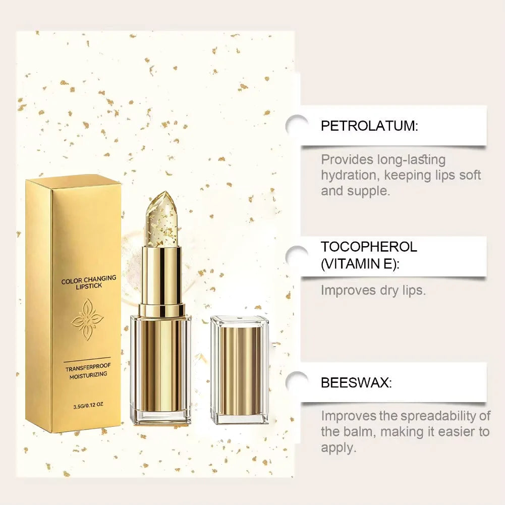 Color Changing Lipstick With Gold Flecks Moisturizing High Shine Fade Lip Line Lip Gloss Non Greasy Non-stick Hydrating Lip Balm