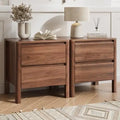 Walnut Nightstands Set of 2, Mid Century Modern Bede Table with Hidden Handles and Wood Legs, Wooden End Table with 2