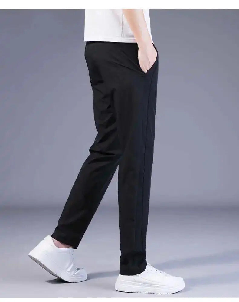 Summer Casual Ice Silk Pants Men's Trendy Large Size Long Trousers Korean Style Thin Straight Loose Sports Pants Quick Dry
