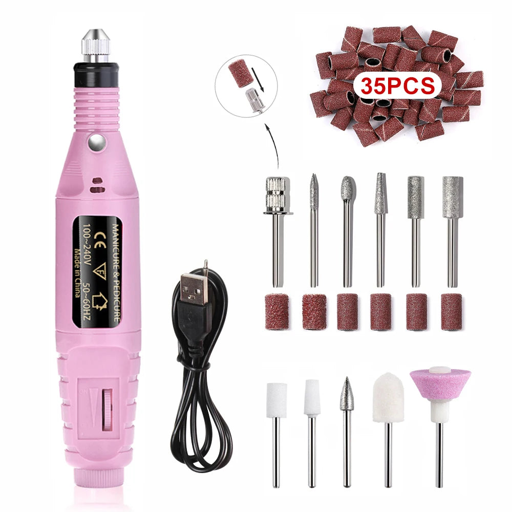 LULAA Portable Electric Nail Drill Machine Set Gel Polish Remover Dead Skin Nail Polishing Tools Kit Sander Nails Accessories