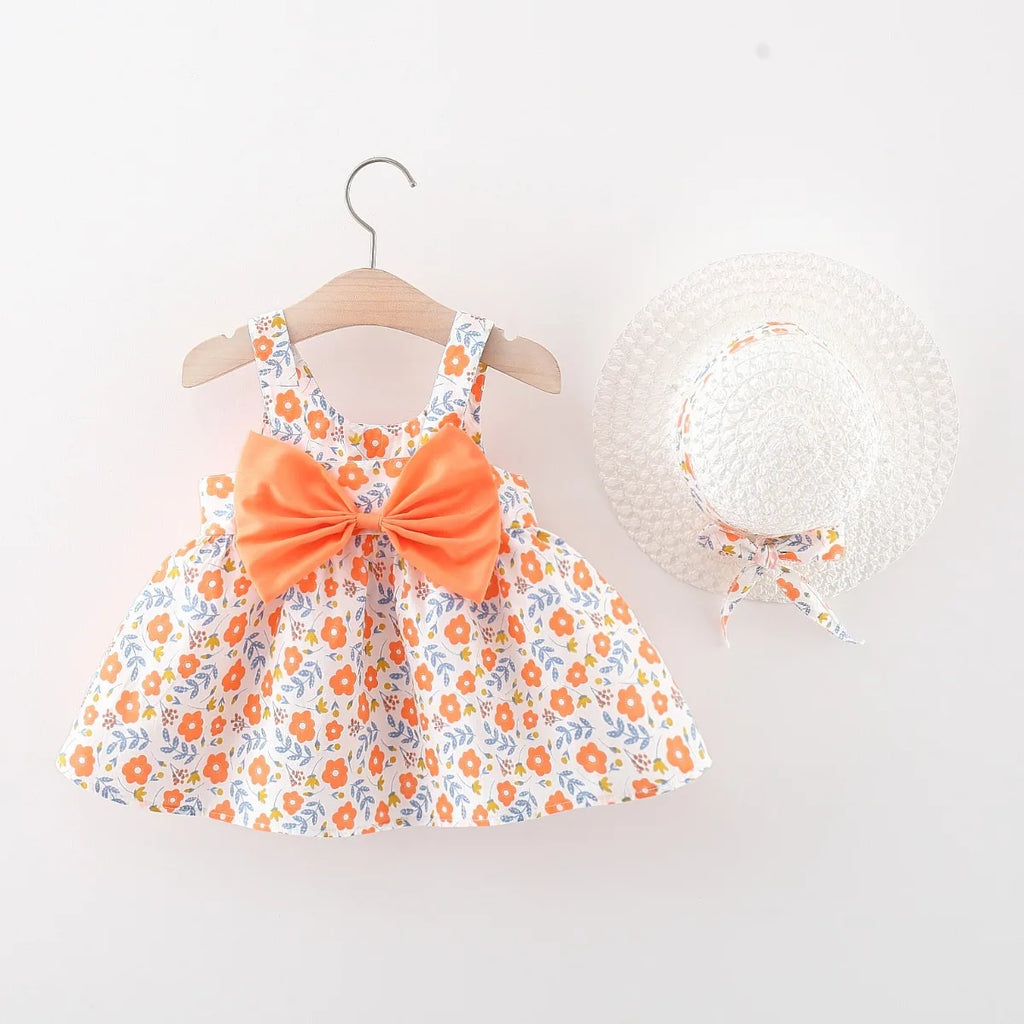 9M-3Y Baby Girl Summer Lightweight Princess Dress Newborns Cotton Breathable Floral  A-Line Dress Infant Big Bow Camisole Dress