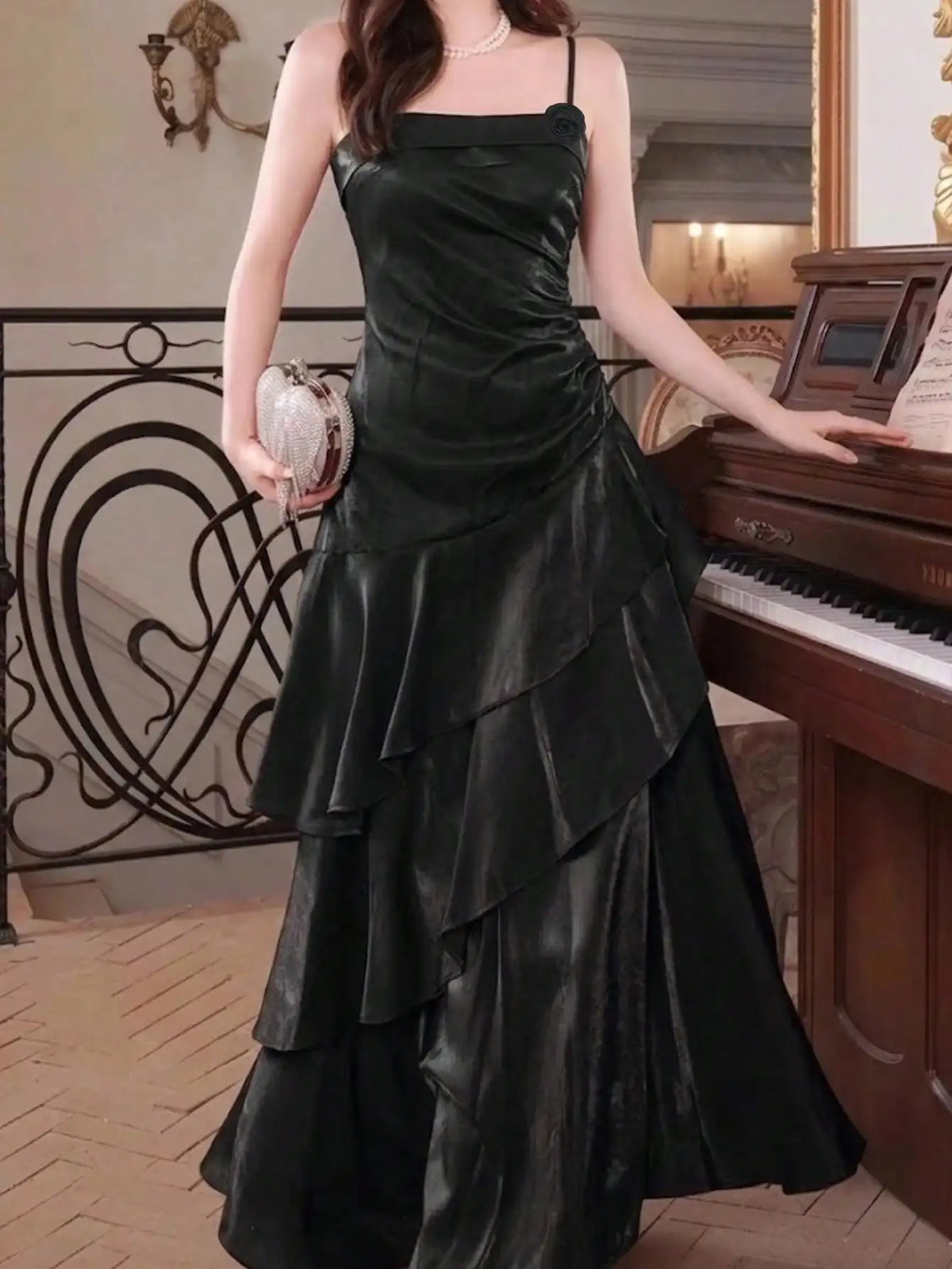 Women's Ruffles Elegant Romantic Spaghetti Straps Dresses Prom Gown Princess Graduation Party Sling DressFestival Formal Clothes
