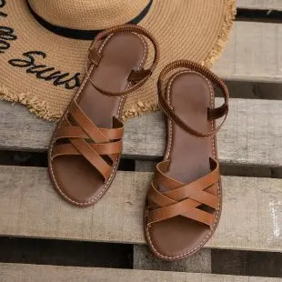 LEDP Women's Flat Sandals - Open Toe Casual Cross Strap Beach Shoes