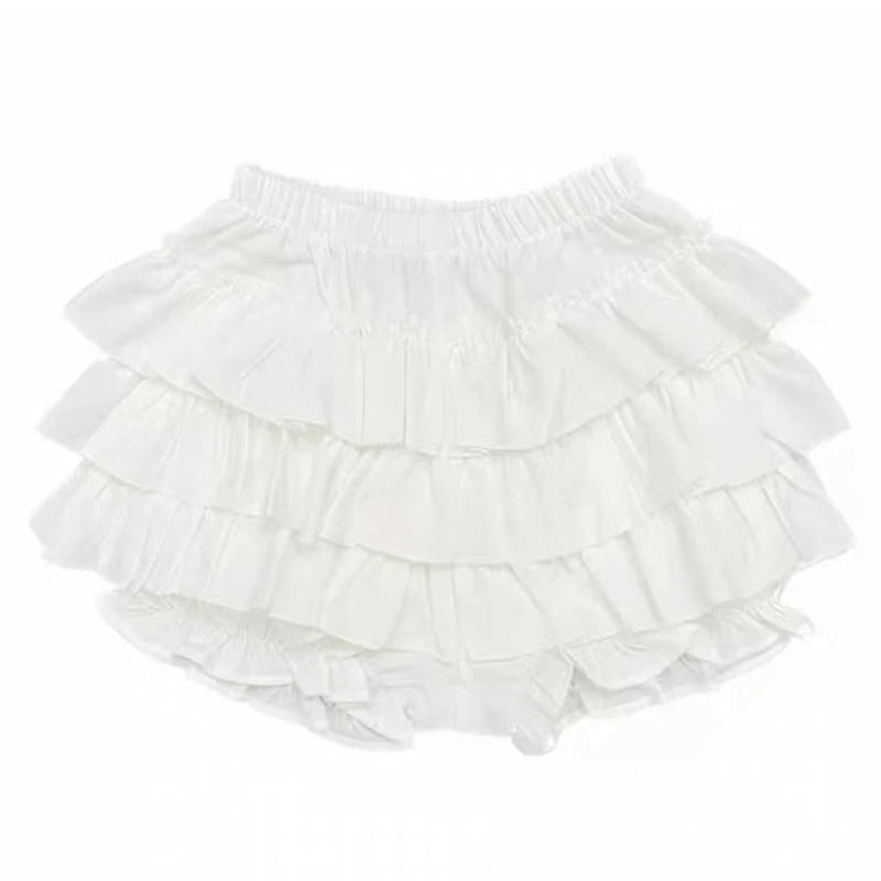 Pastel Tiered Ruffle Mini Skirt with Built-in Bloomer Shorts Layered Frill Skort Women Soft-Girl Kawaii Lolita Jirai Kei Sukapan