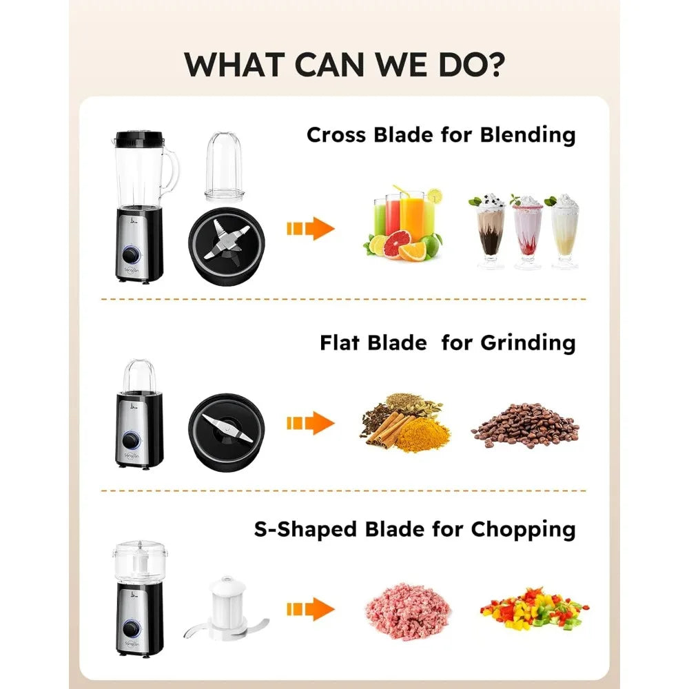 5 in 1 Compact Blender Food Processor 350W High Speed 2 Speed Pulse for Smoothies Shakes Meat Veg
