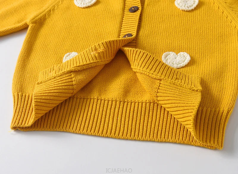 Teen Girl Clothes 2025 Children New Korean Cardigan Girls Knit Jacket Spring Autumn Outfit Style Costume Handmade Heart DIY Kids