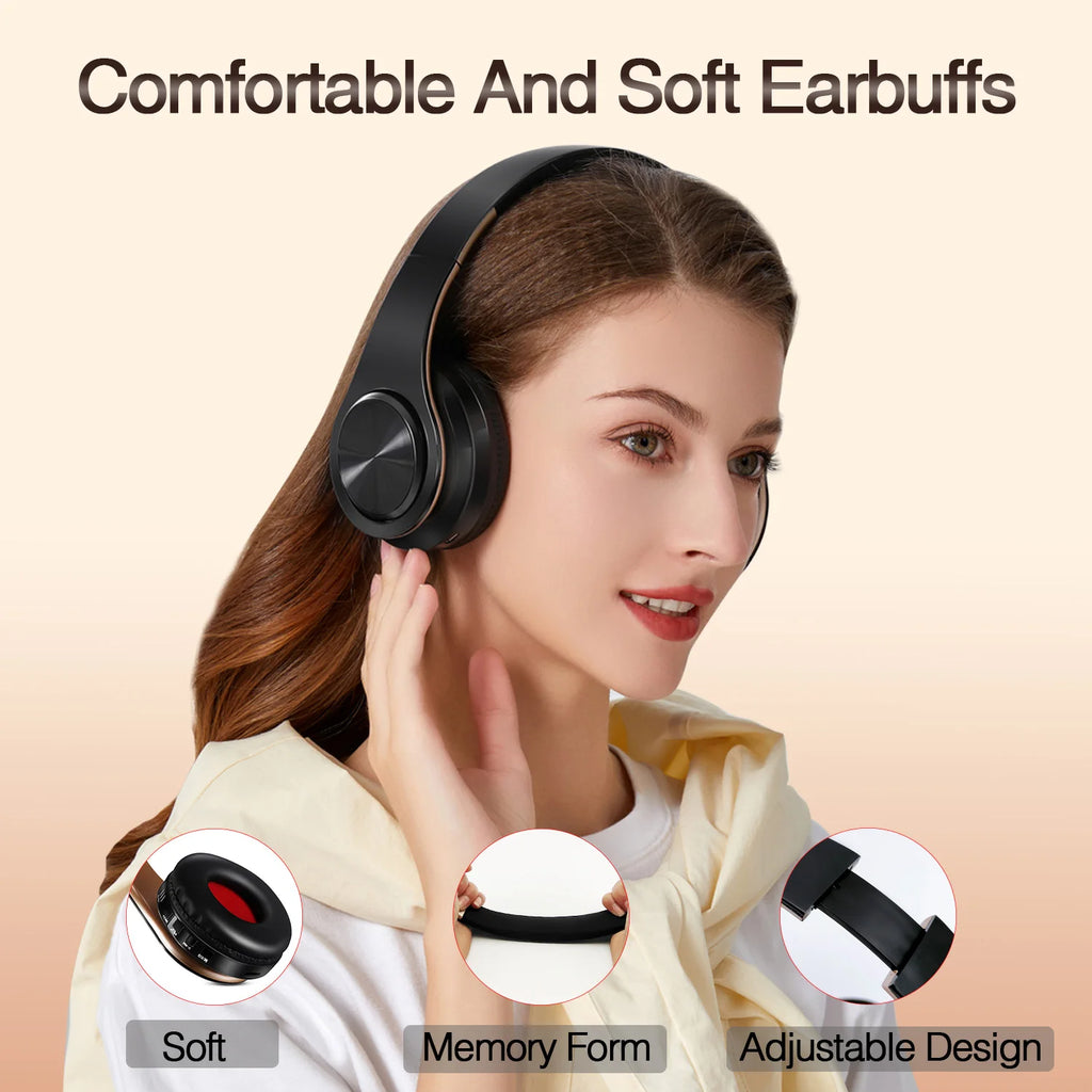 Auriculares inalámbricos dorados para hombre, audífonos estéreo con Bluetooth y micrófono incorporado, universales para Android e iOS