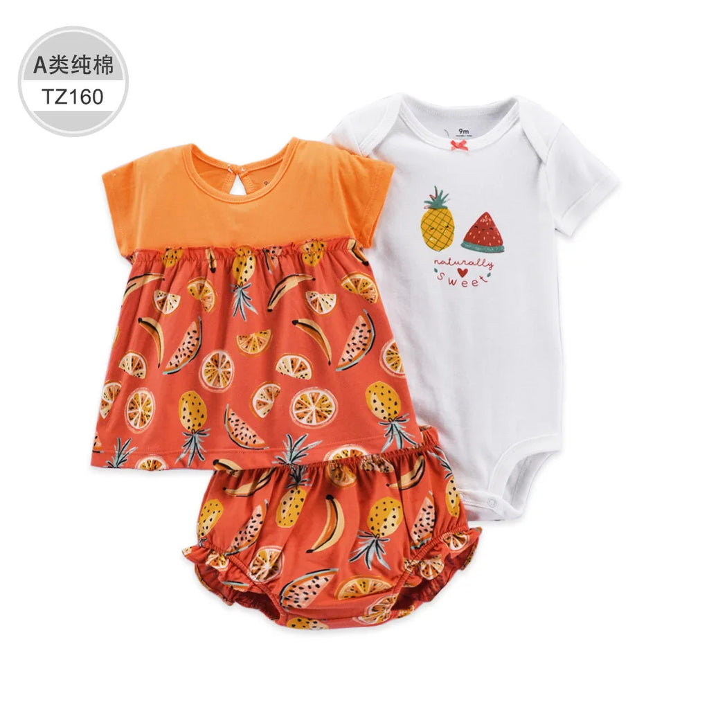 Baby Clothes 6-24M Boys Girls Cute Bebe Children Clothing Baby Short Sleeve Shorts Cover Clothes 3-Piece Suit Summer Set