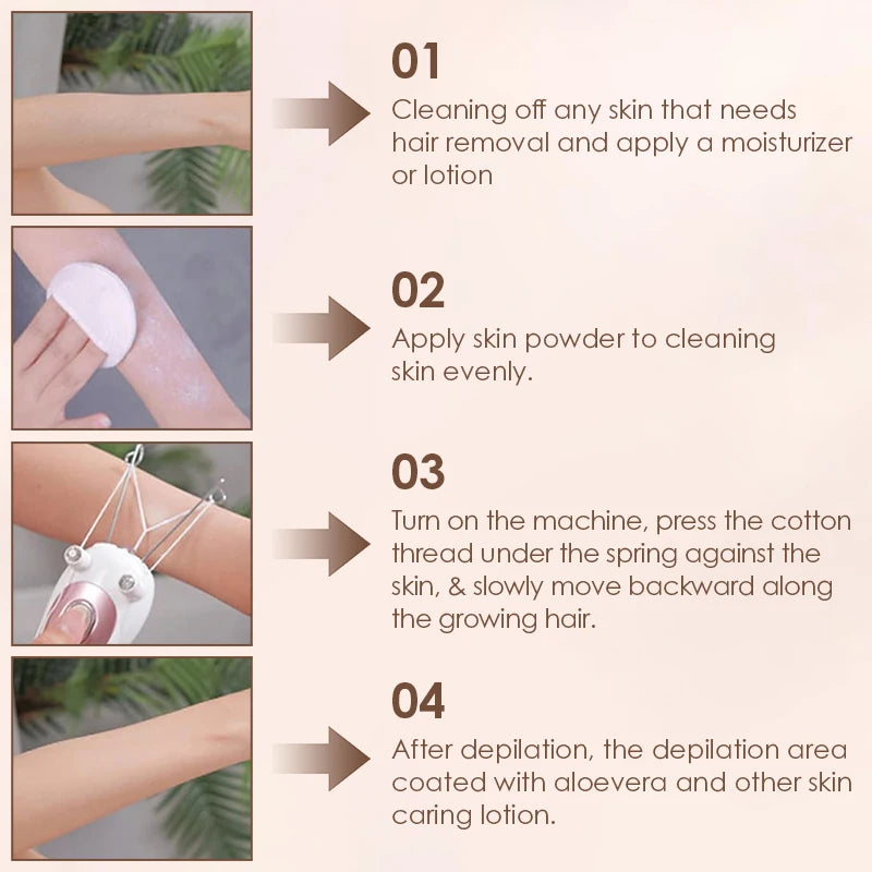 Electric Threading Epilator Women Painless Facial Body Hair Remover Cotton Thread Portable for Face Leg Arm Body Free Shipping