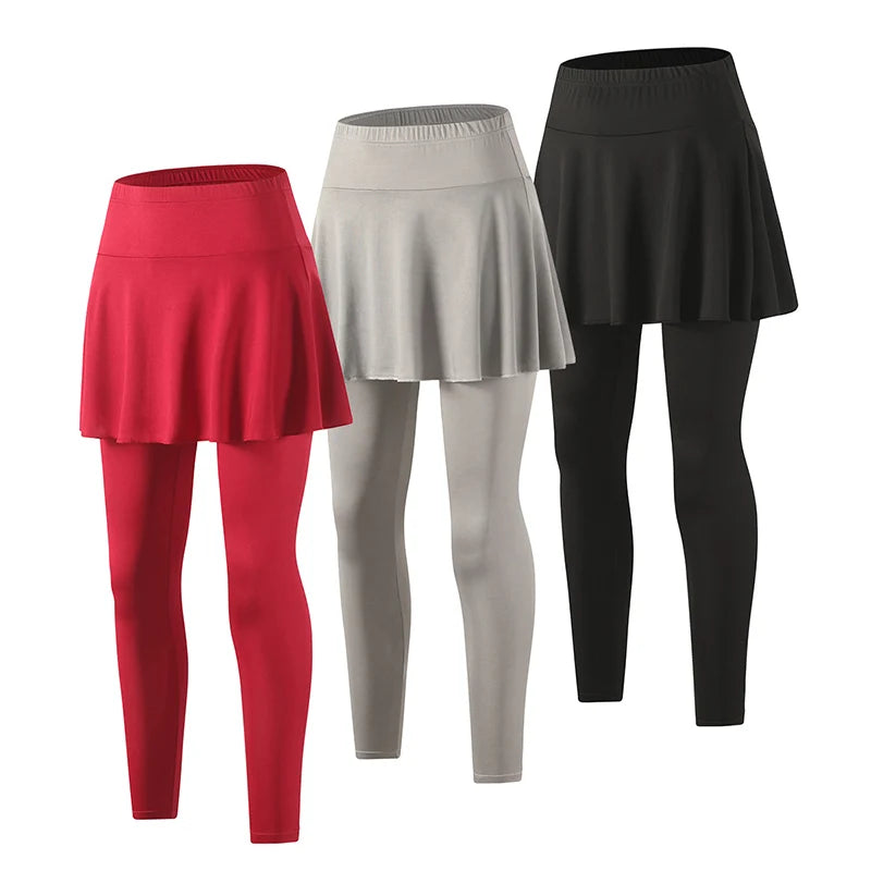 Ladies' summer solid color fashionable dress with pants, casual sports bottom skirt, pleated skirt running leggings casual pants