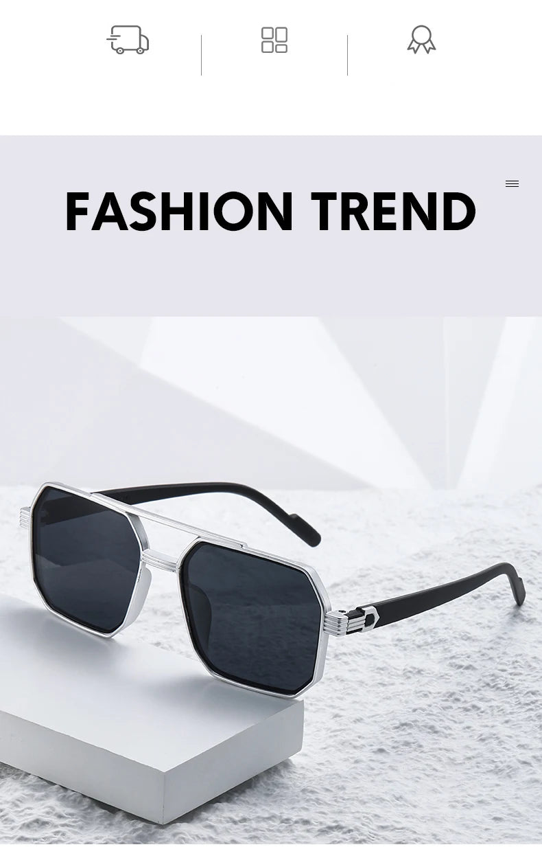 Hiking New Fashion Double Beam Polygonal Anti Light Glasses Retro Personalized Trendy Large Frame Eyewear European and American